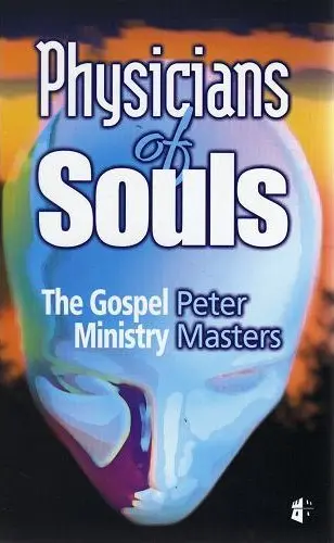 Book cover featuring "Physicians of Souls" by Peter Masters with a blue abstract face.