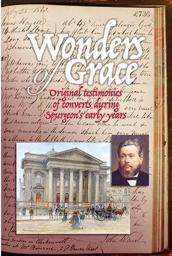 Cover of "Wonders of Grace" featuring a church and a man's portrait over handwritten text.